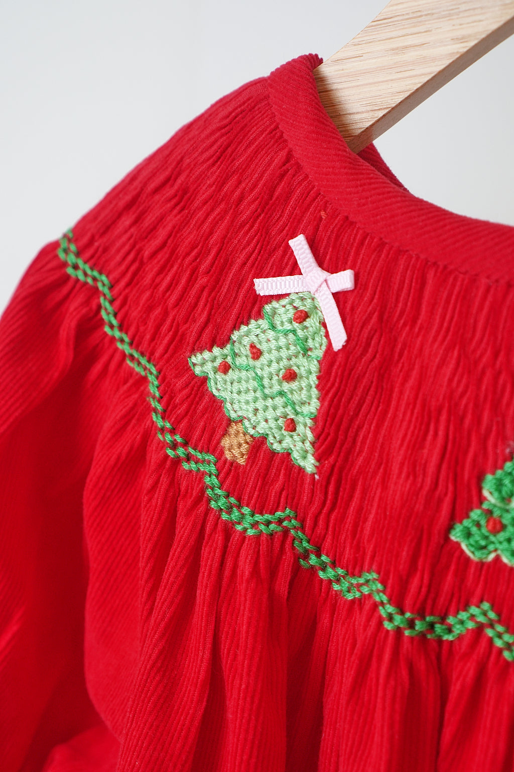 Red christmas tree hand smocked dress