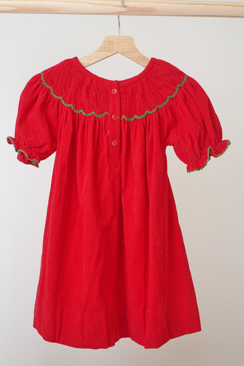 Red christmas tree hand smocked dress