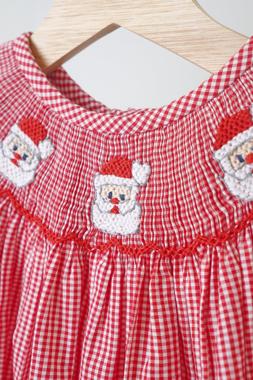 Reed christmas santa claus hand smocked gingham romper