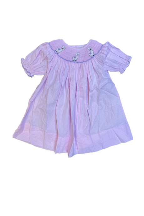 Pink alpaca hand smocked gingham dress