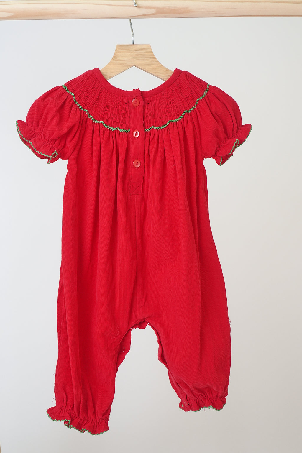 Red christmas tree hand smocked romper