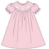 Pink alpaca hand smocked gingham dress