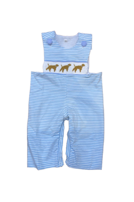 Blue puppy hand smocked boy stripe jonjon