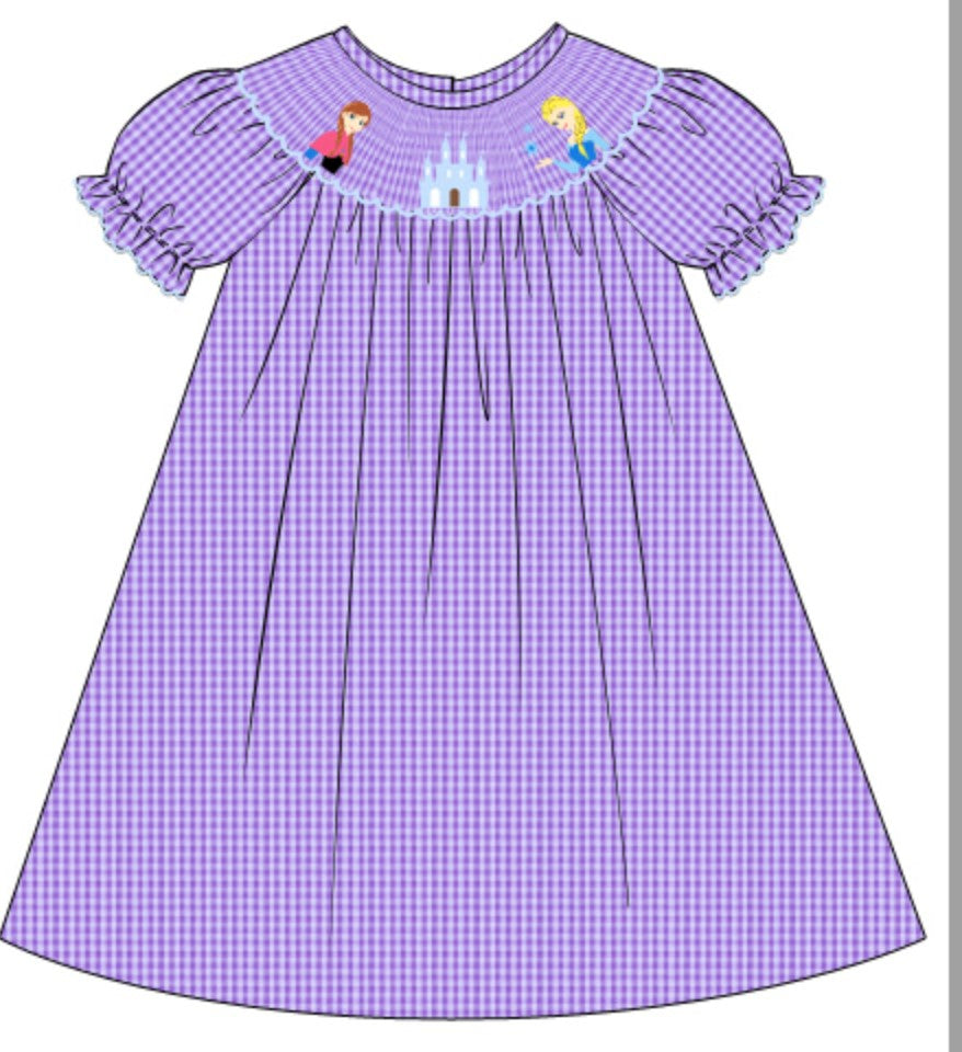 Purple castle hand smocked gingham dress