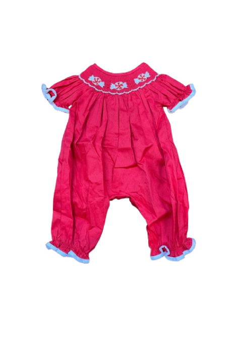 Red candy hand smocked girl romper