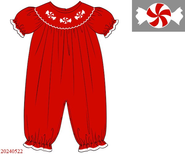 Red candy hand smocked girl romper