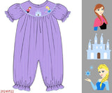 Purple castle hand smocked gingham girl romper