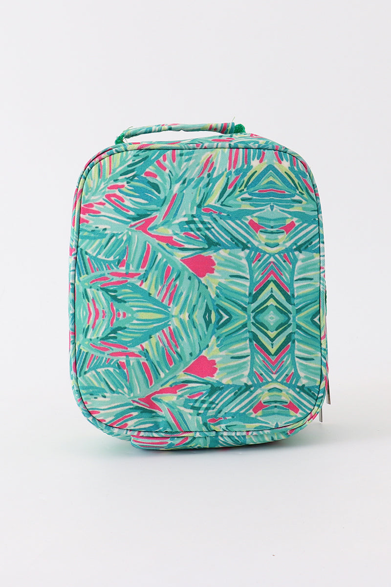 Green lily print lunch box