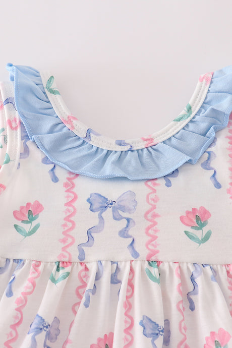 Blue floral bow ruffle bloomer set