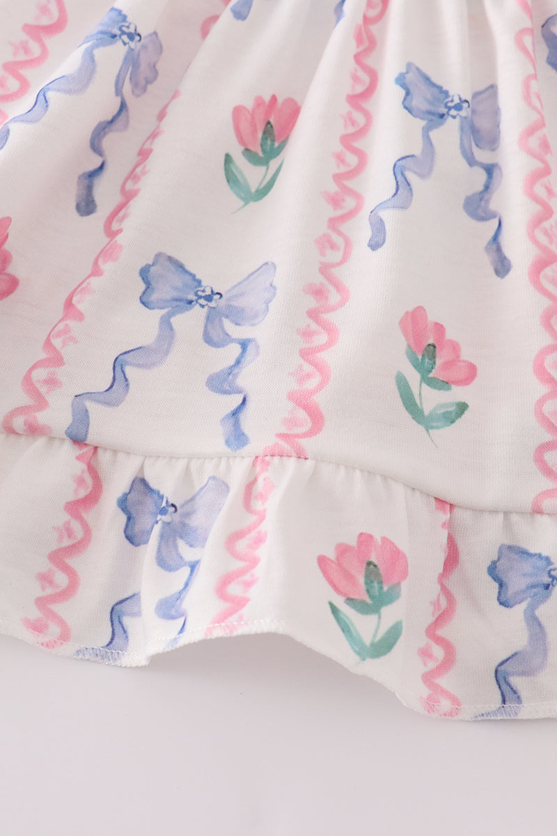 Blue floral bow ruffle bloomer set