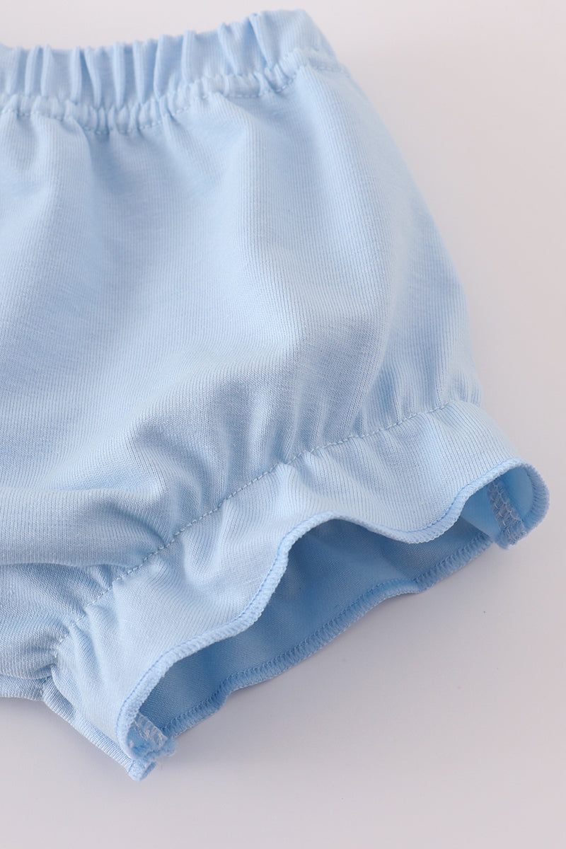 Blue floral bow ruffle bloomer set