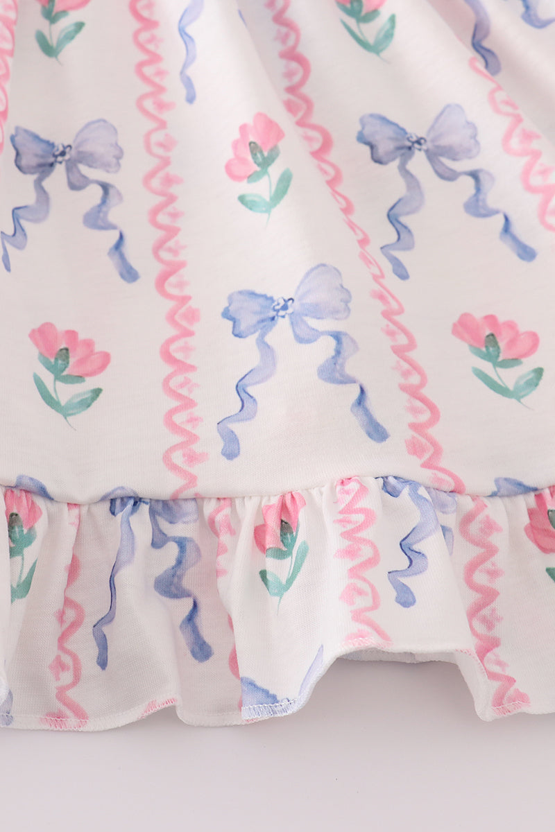 Blue floral bow ruffle shorts set