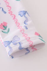 Blue floral bow rashguard 2pc swimsuit UPF50+