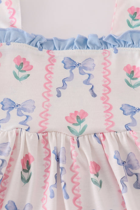 Blue floral bow print dress