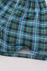 Green hunting embroidery plaid shorts set