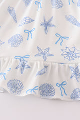 Blue seashell bow ruffle shorts set