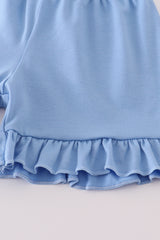 Blue seashell bow ruffle shorts set