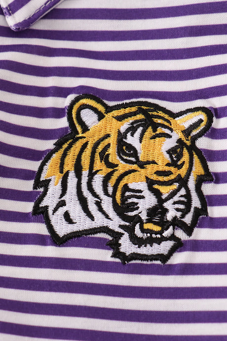 Purple gold LSU embroidery stripe button down shirt