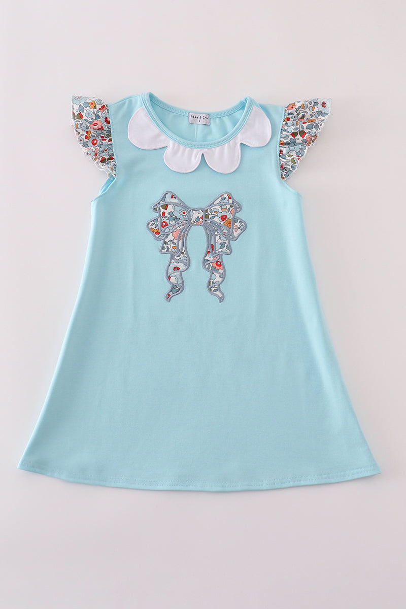 Floral bow applique ruffle dress