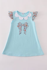 Floral bow applique ruffle dress