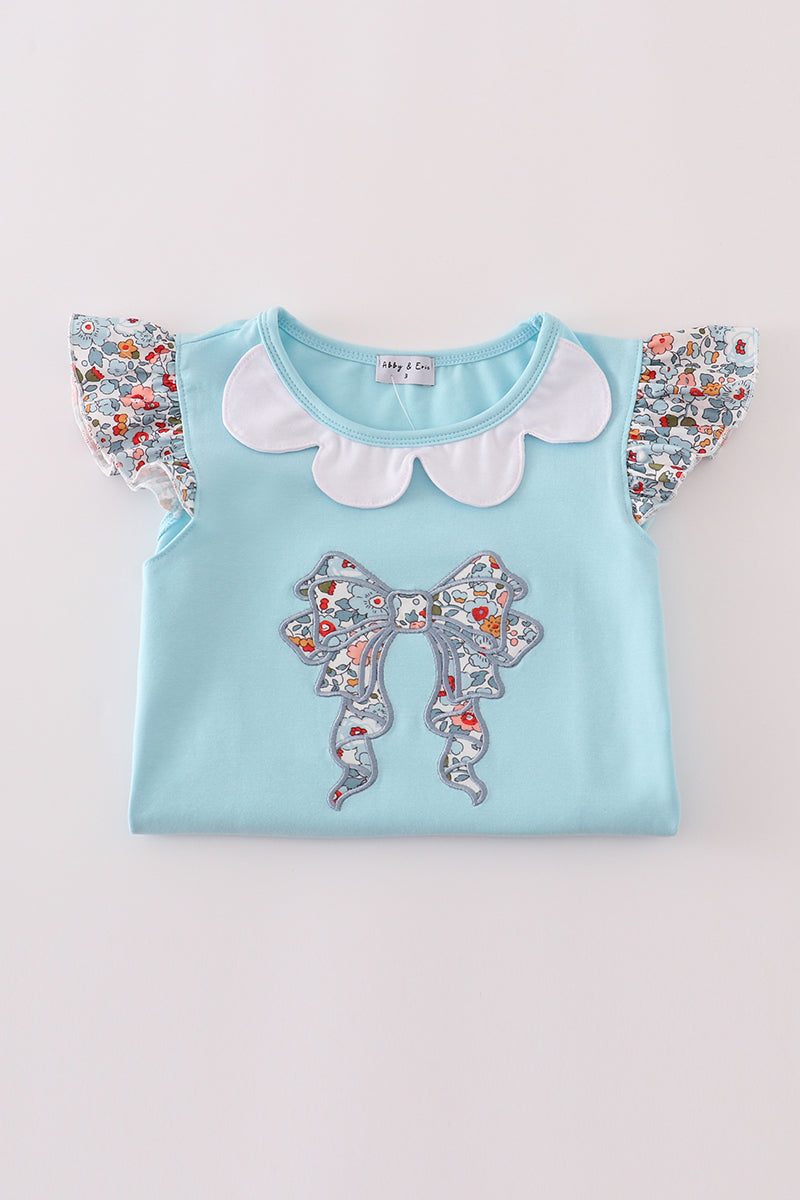 Floral bow applique ruffle dress