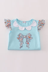 Floral bow applique ruffle dress