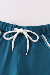 Teal stripe pocket shorts set