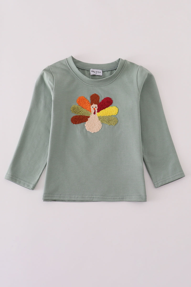 Sage turkey french knot top