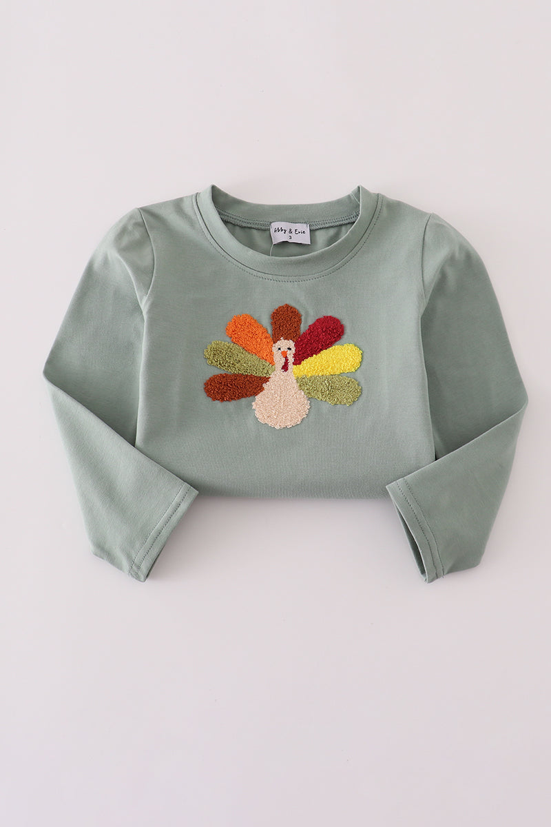 Sage turkey french knot top