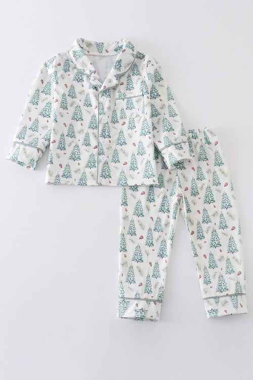 Christmas tree print boy pajamas set