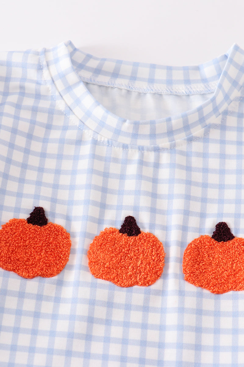 Pumpkin french knot plaid boy set