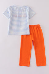 Pumpkin french knot plaid boy set