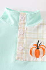 Yellow pumpkin embroidery boy set