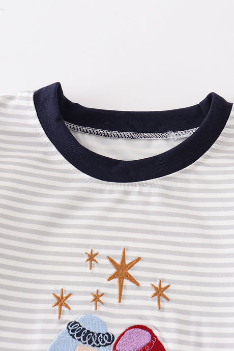 Navy nativity embroidery stripe boy set