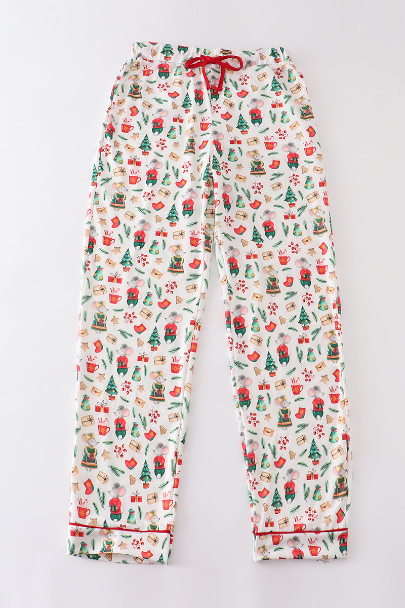 Red christmas print adult pajamas pants – Honeydewusa