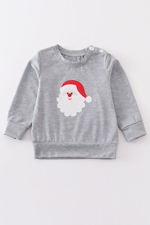 Grey christmas santa applique boy sweatshirt