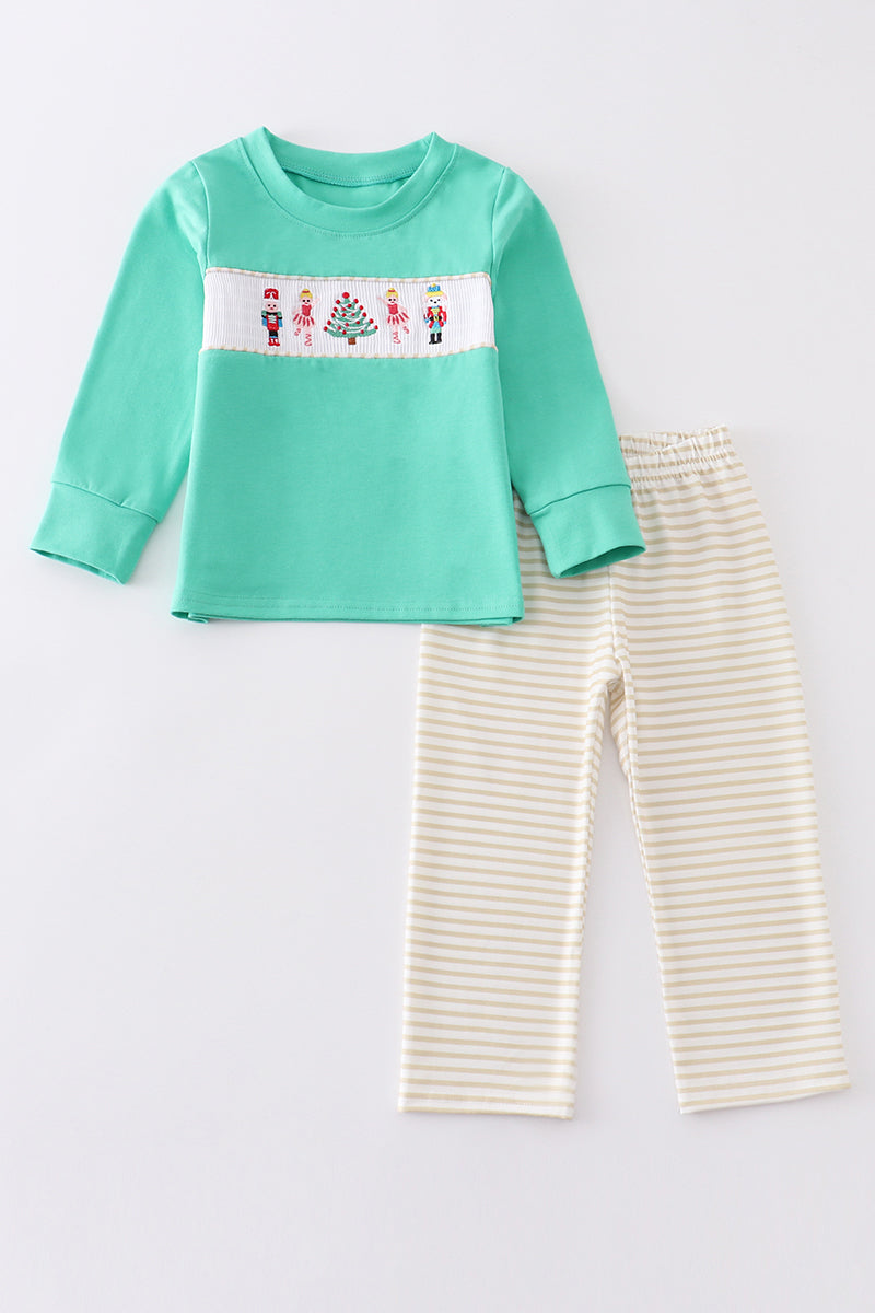 Green stripe nutcracker smocked boy set Honeydew USA