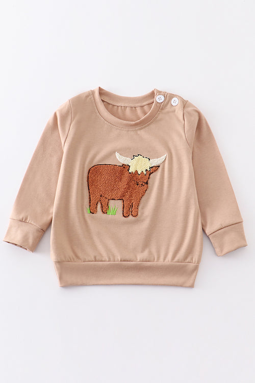 Brown high land cow french knot boy top