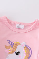 Pink unicorn embroidery ruffle girl romper