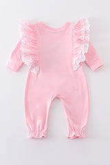 Pink unicorn embroidery ruffle girl romper