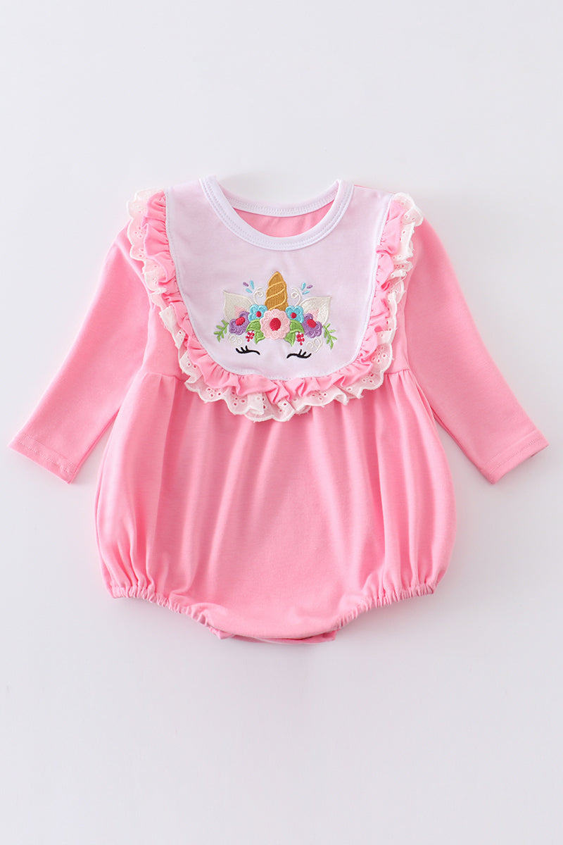 Pink unicorn embroidery lace girl bubble