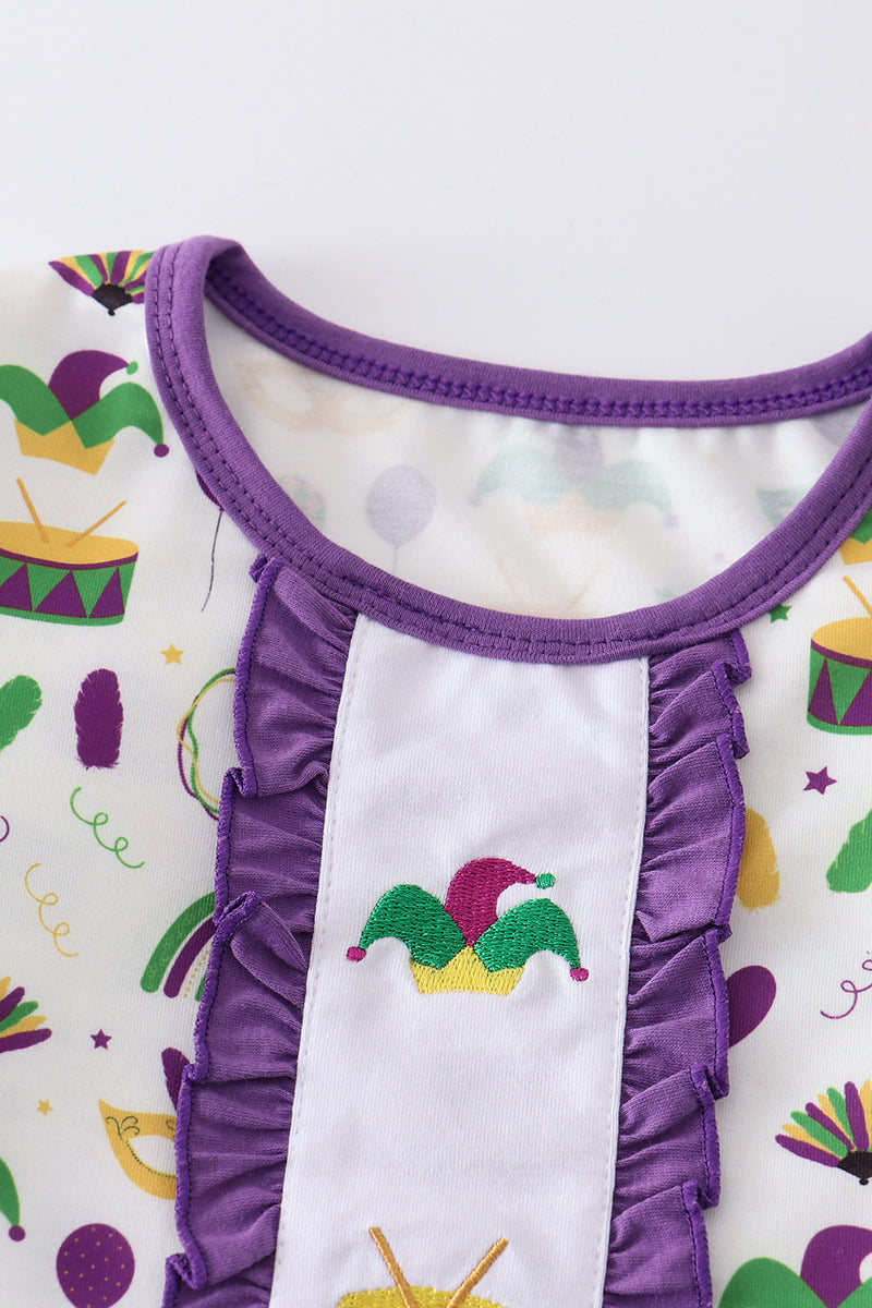 Mardi Gras embroidery girl pajamas set