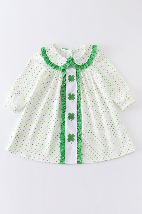 Green clover embroidery polkadot dress