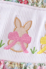 Floral print bunny embroidery smocked girl set