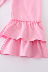 Floral print bunny embroidery smocked girl set