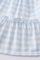 Blue plaid farm embroidery tiered dress