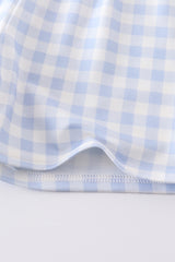 Blue plaid baseball embroidery boy set