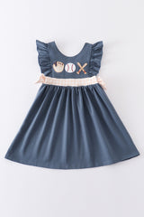 Navy baseball applique ruffle dress