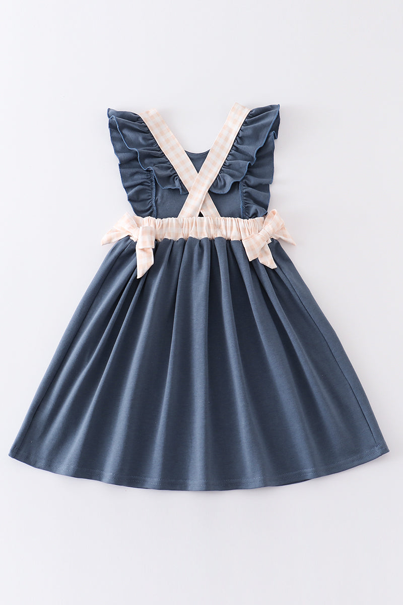 Navy baseball applique ruffle dress