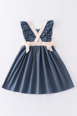 Navy baseball applique ruffle dress